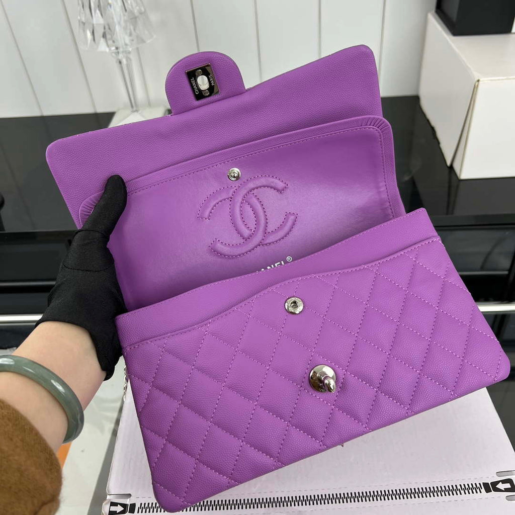 Chanel A01112 Flap Classic 11.12 Handbag Grained Calfskin & Silver-Tone Metal Orchid