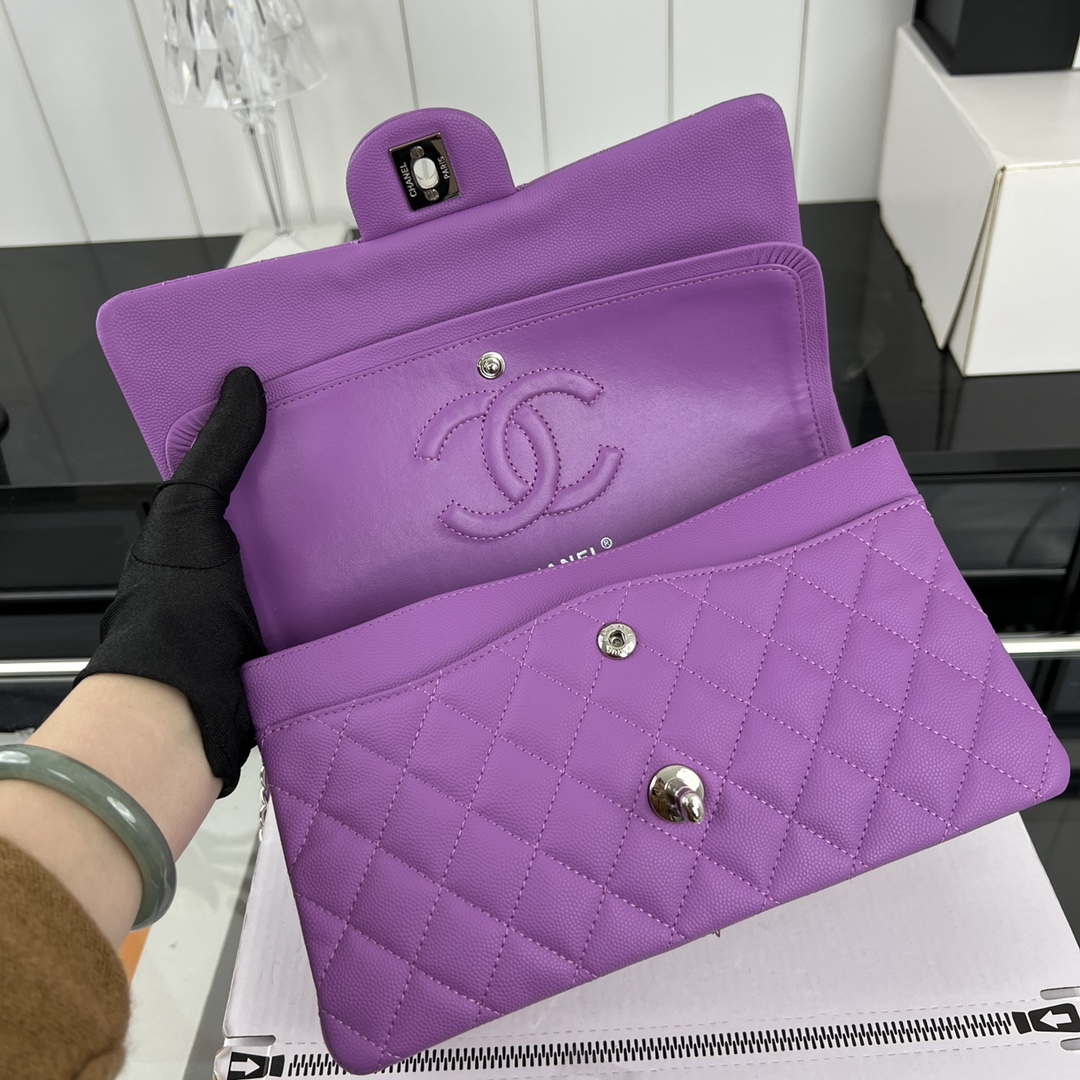 Chanel A01112 Flap Classic 11.12 Handbag Grained Calfskin & Silver-Tone Metal Orchid - Default Title - View 7