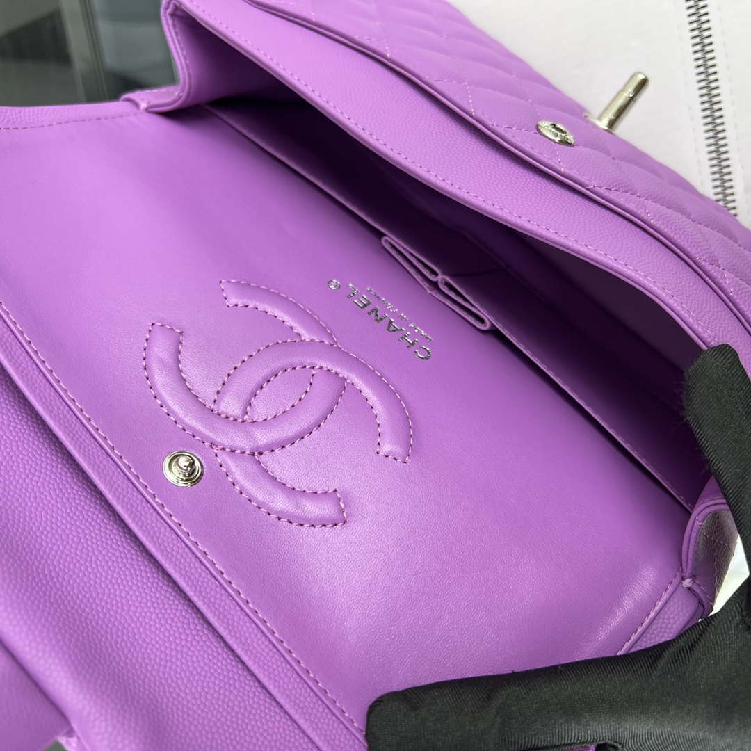 Chanel A01112 Flap Classic 11.12 Handbag Grained Calfskin & Silver-Tone Metal Orchid - Default Title - View 8