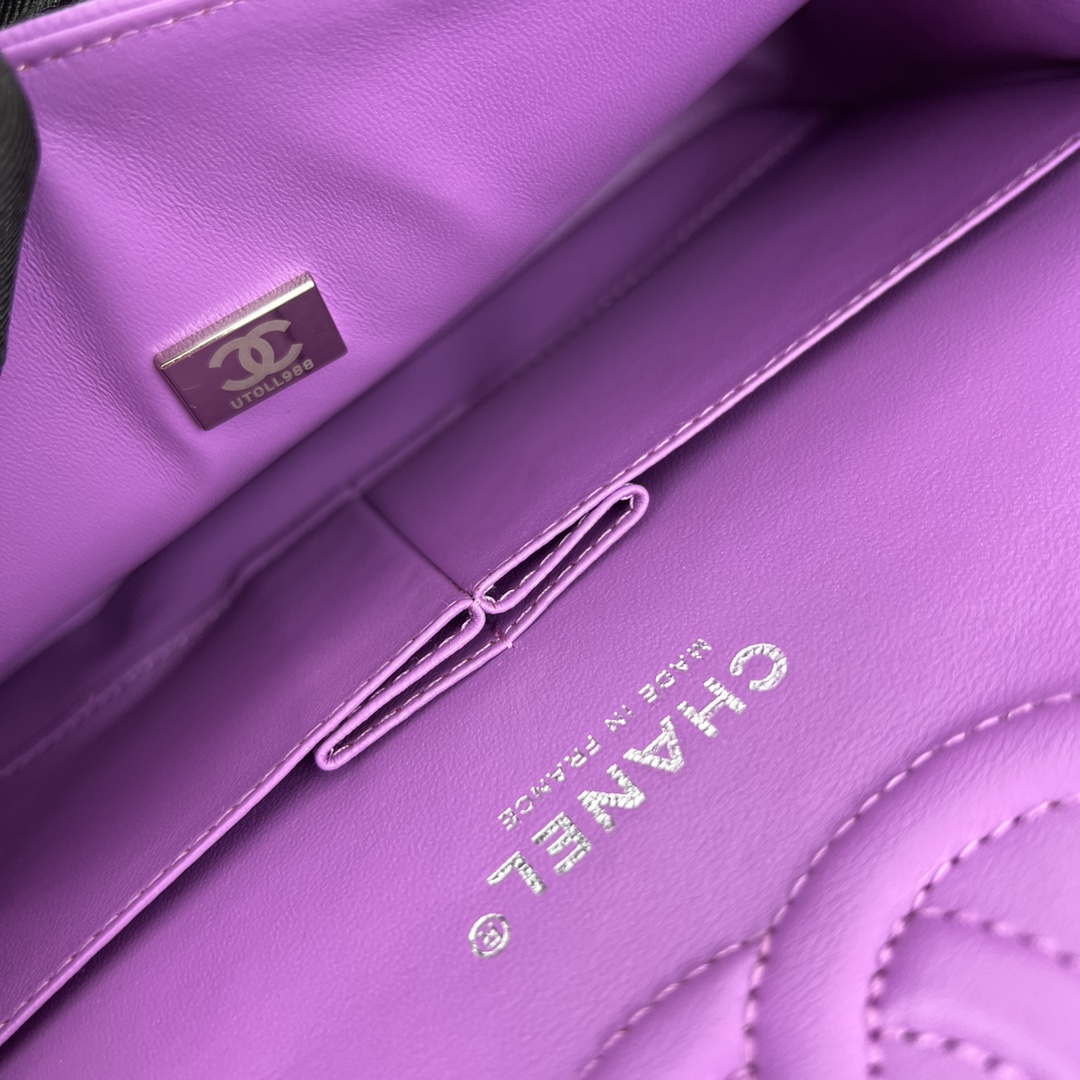 Chanel A01112 Flap Classic 11.12 Handbag Grained Calfskin & Silver-Tone Metal Orchid - Default Title - View 9