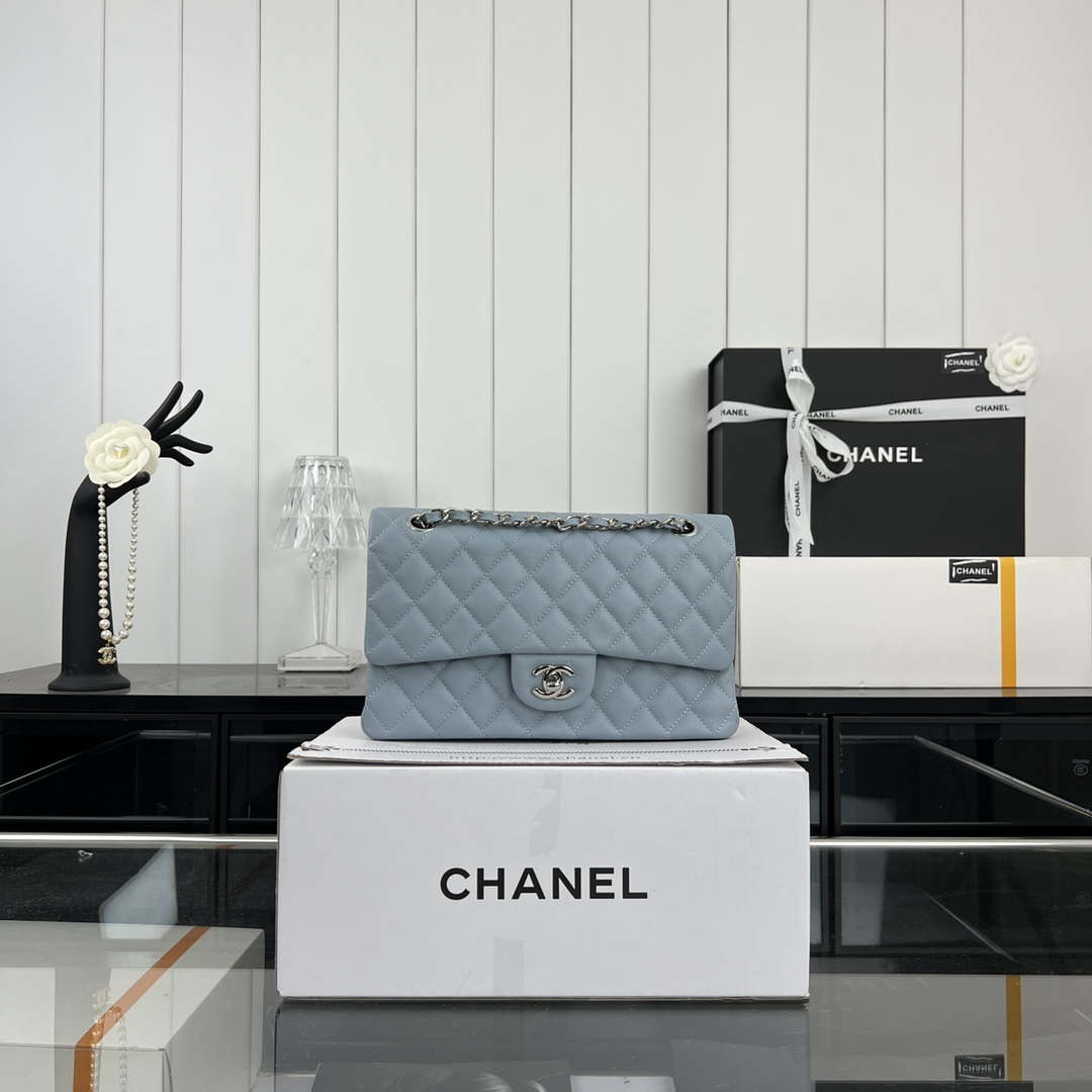 Chanel A01112 Flap Classic 11.12 Handbag Grained Calfskin & Silver-Tone Metal Baby Blue - Default Title - View 1