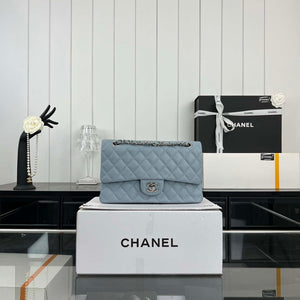 Chanel A01112 Flap Classic 11.12 Handbag Grained Calfskin & Silver-Tone Metal Baby Blue - Default Title - View 1