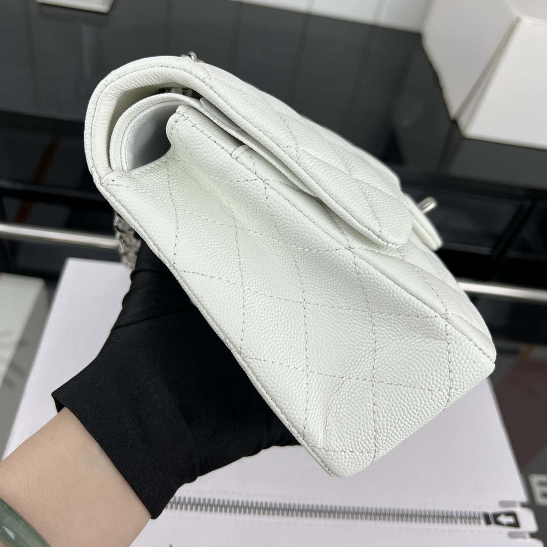 Chanel A01112 Flap Classic 11.12 Handbag Grained Calfskin & Silver-Tone Metal White - Default Title - View 4