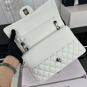 Chanel A01112 Flap Classic 11.12 Handbag Grained Calfskin & Silver-Tone Metal White - Default Title - View 6