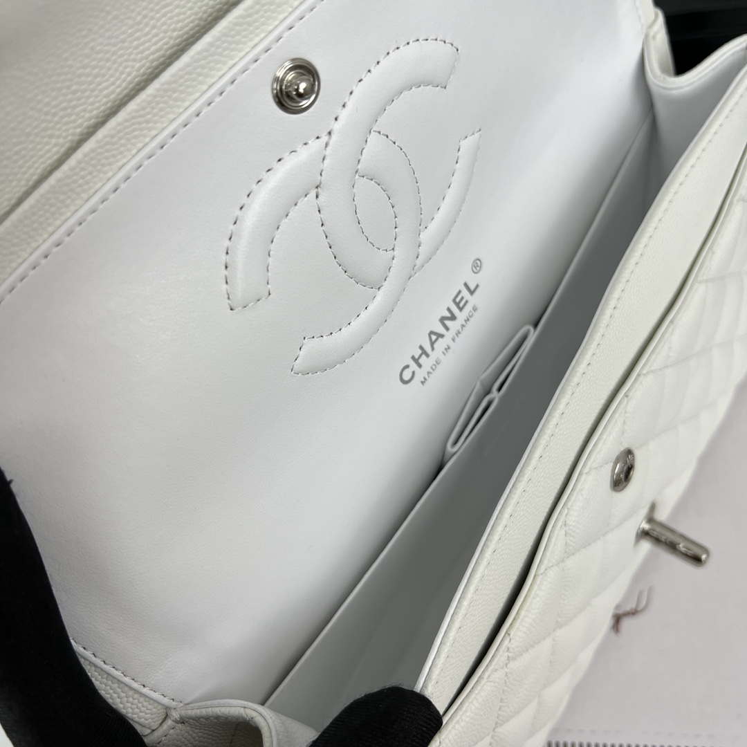 Chanel A01112 Flap Classic 11.12 Handbag Grained Calfskin & Silver-Tone Metal White - Default Title - View 8