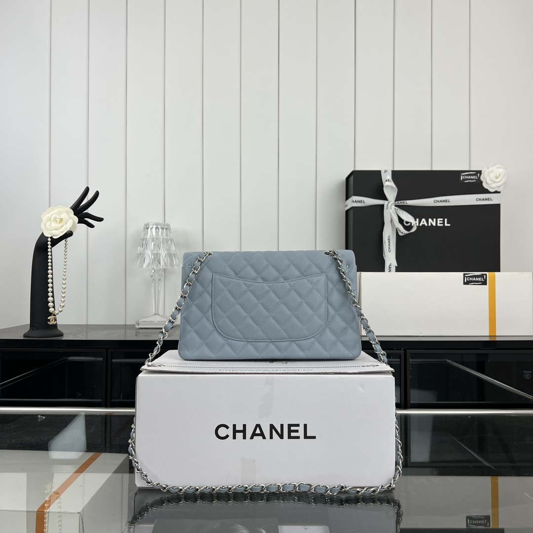 Chanel A01112 Flap Classic 11.12 Handbag Grained Calfskin & Silver-Tone Metal Baby Blue - Default Title - View 2