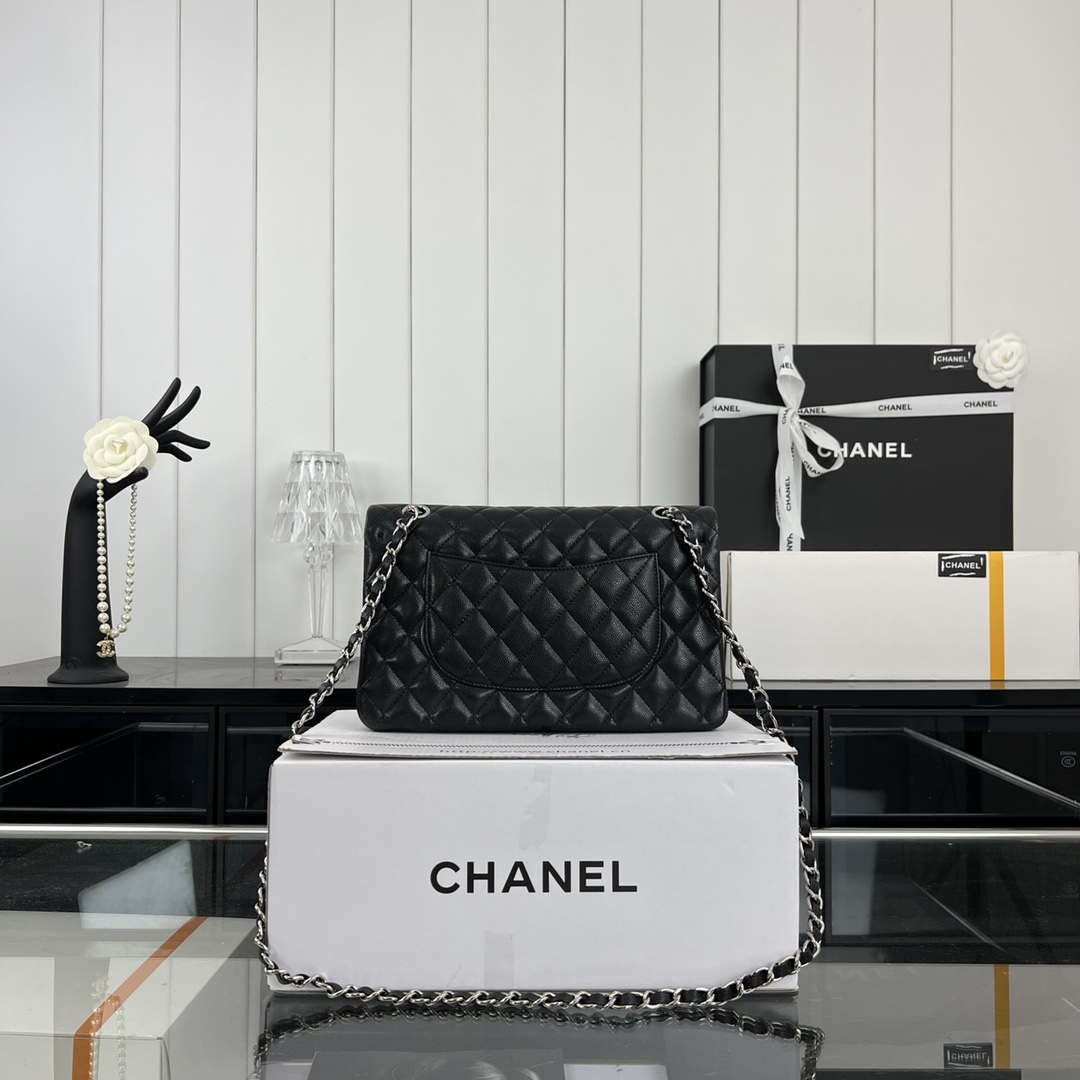 Chanel A01112 Flap Classic 11.12 Handbag Grained Calfskin & Silver-Tone Metal Black - Default Title - View 2