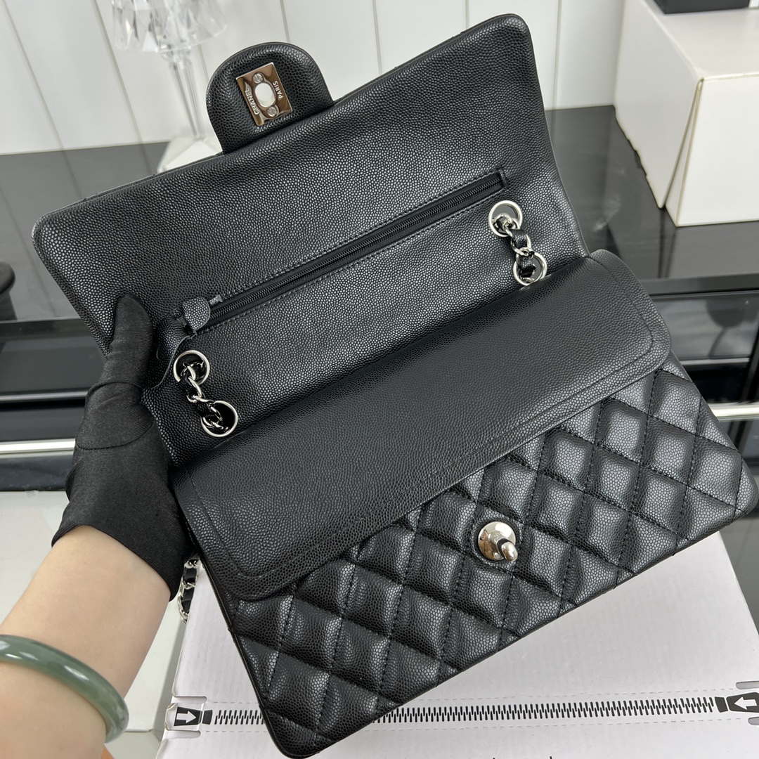 Chanel A01112 Flap Classic 11.12 Handbag Grained Calfskin & Silver-Tone Metal Black - Default Title - View 6