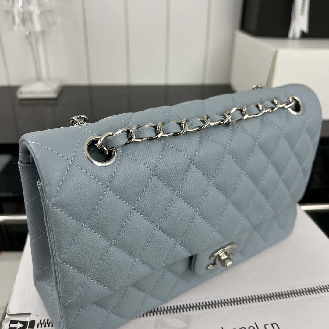 Chanel A01112 Flap Classic 11.12 Handbag Grained Calfskin & Silver-Tone Metal Baby Blue - Default Title - View 3