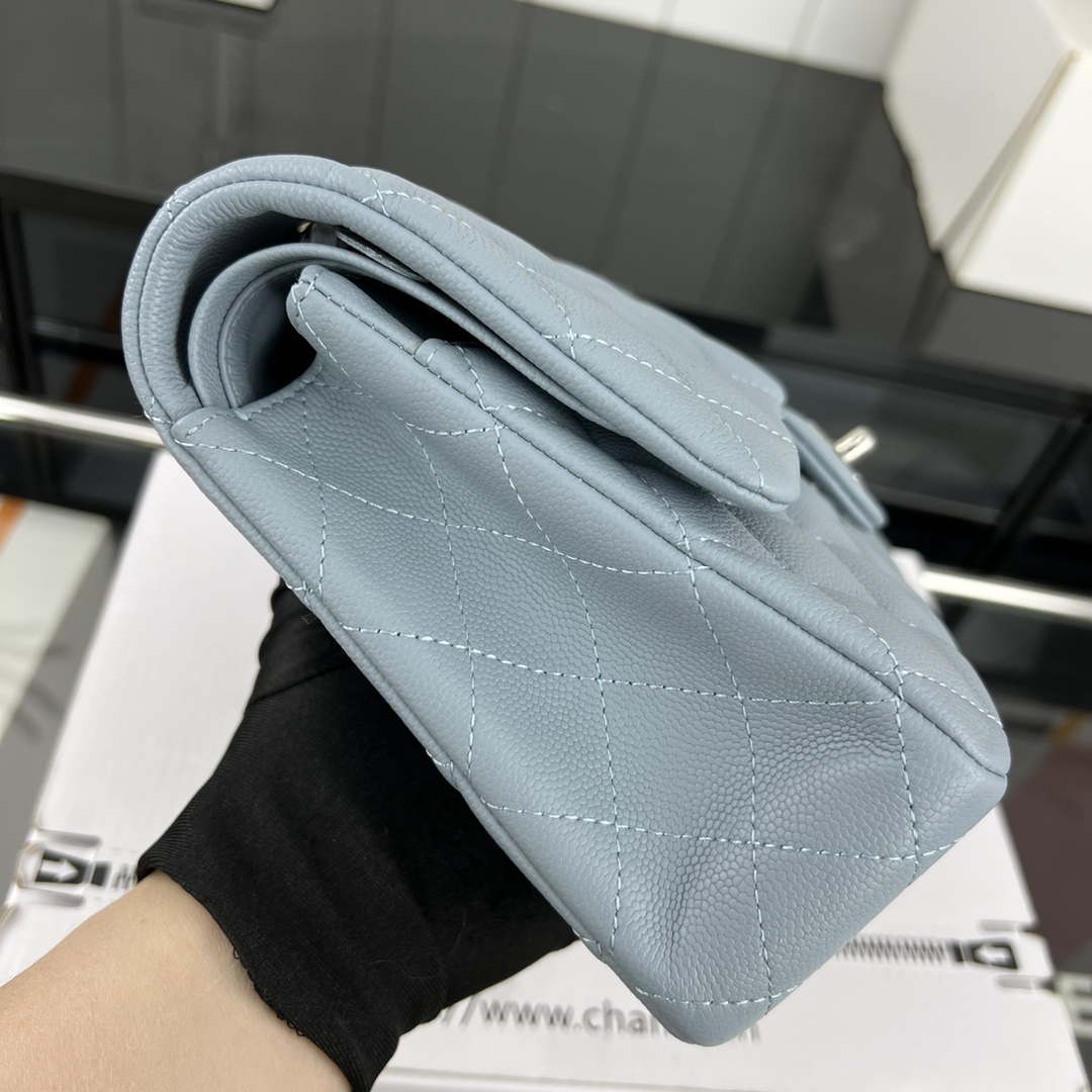 Chanel A01112 Flap Classic 11.12 Handbag Grained Calfskin & Silver-Tone Metal Baby Blue - Default Title - View 4