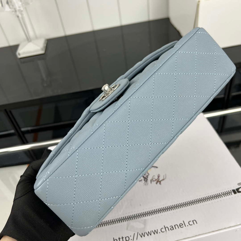 Chanel A01112 Flap Classic 11.12 Handbag Grained Calfskin & Silver-Tone Metal Baby Blue