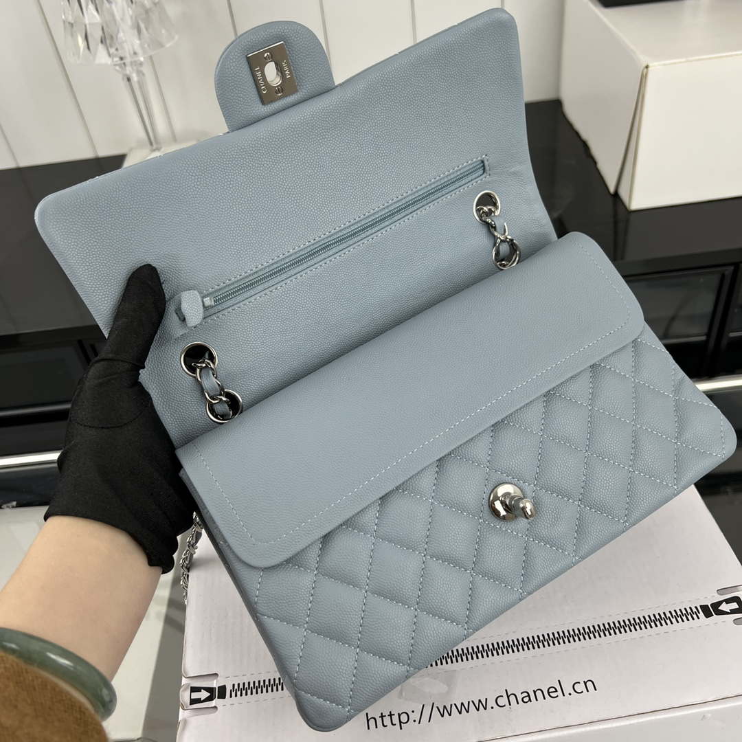 Chanel A01112 Flap Classic 11.12 Handbag Grained Calfskin & Silver-Tone Metal Baby Blue