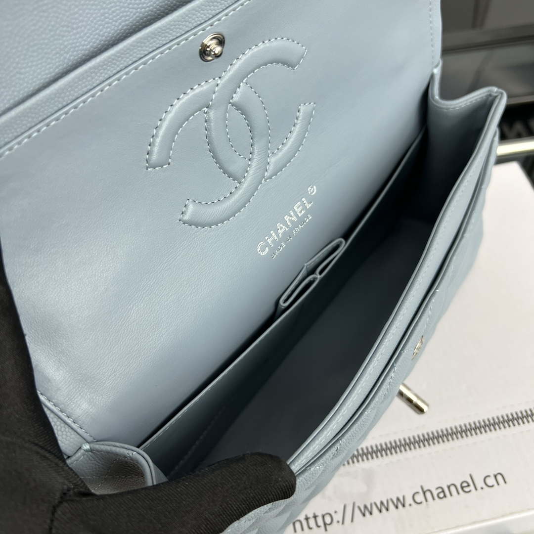 Chanel A01112 Flap Classic 11.12 Handbag Grained Calfskin & Silver-Tone Metal Baby Blue - Default Title - View 8