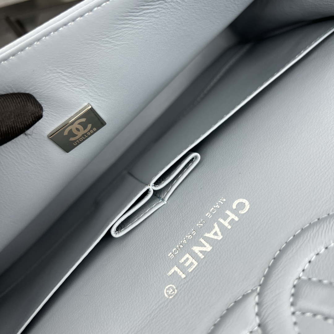 Chanel A01112 Flap Classic 11.12 Handbag Grained Calfskin & Silver-Tone Metal Baby Blue - Default Title - View 9