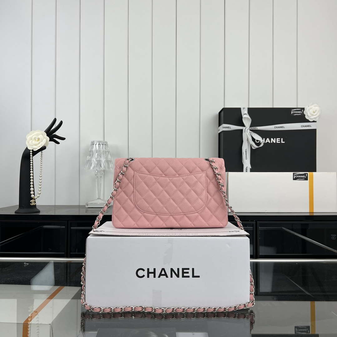 Chanel A01112 Flap Classic 11.12 Handbag Grained Calfskin & Silver-Tone Metal Pink - Default Title - View 2