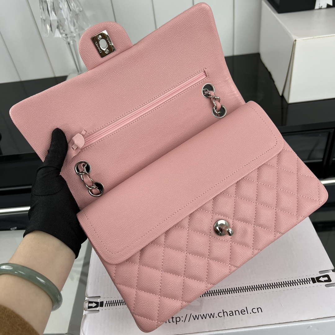 Chanel A01112 Flap Classic 11.12 Handbag Grained Calfskin & Silver-Tone Metal Pink - Default Title - View 5
