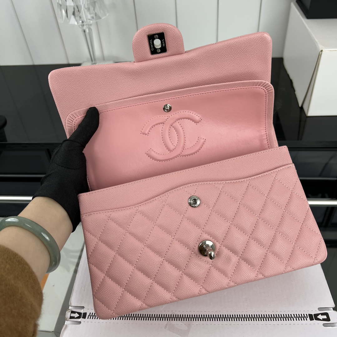 Chanel A01112 Flap Classic 11.12 Handbag Grained Calfskin & Silver-Tone Metal Pink - Default Title - View 6