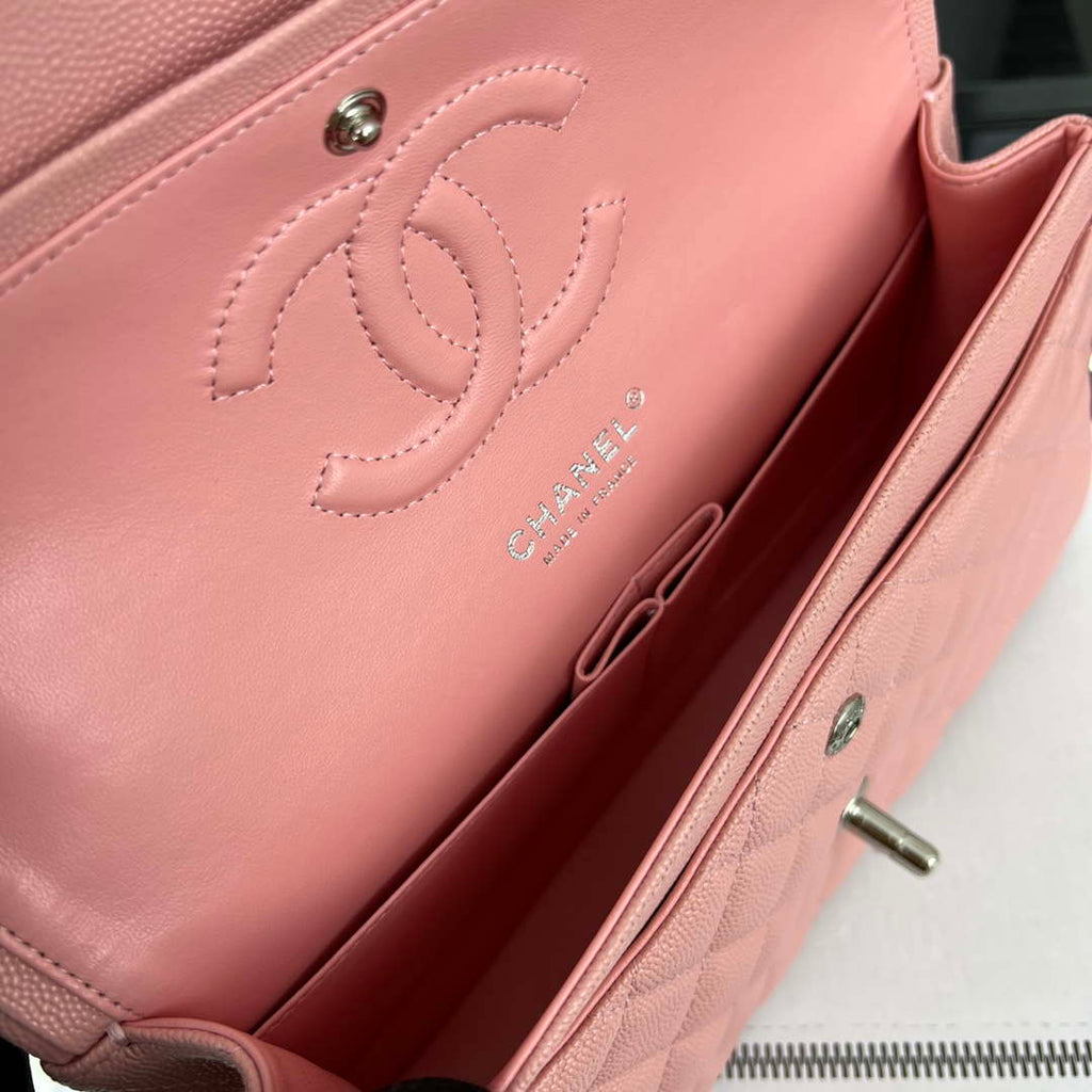 Chanel A01112 Flap Classic 11.12 Handbag Grained Calfskin & Silver-Tone Metal Pink