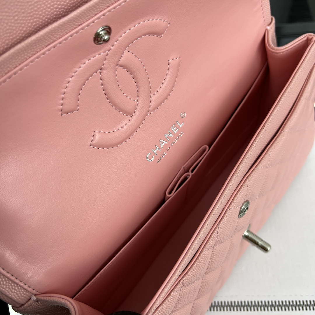 Chanel A01112 Flap Classic 11.12 Handbag Grained Calfskin & Silver-Tone Metal Pink - Default Title - View 7