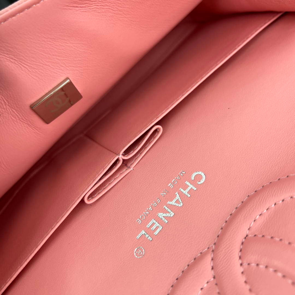 Chanel A01112 Flap Classic 11.12 Handbag Grained Calfskin & Silver-Tone Metal Pink