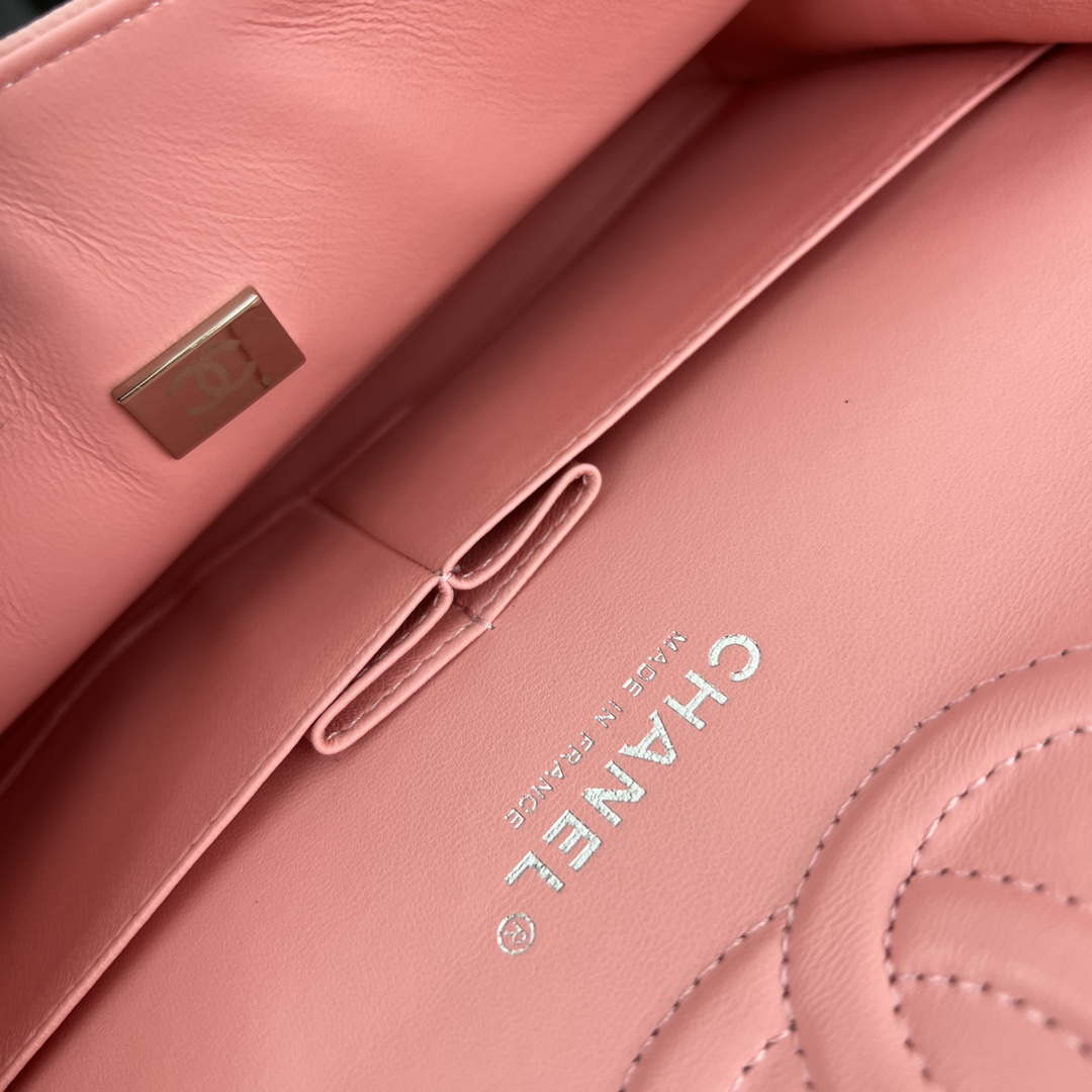 Chanel A01112 Flap Classic 11.12 Handbag Grained Calfskin & Silver-Tone Metal Pink - Default Title - View 8