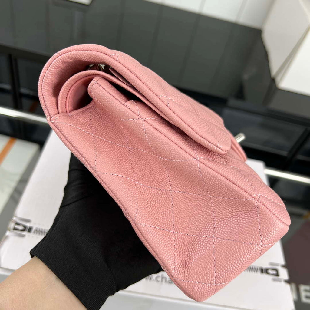 Chanel A01112 Flap Classic 11.12 Handbag Grained Calfskin & Silver-Tone Metal Pink