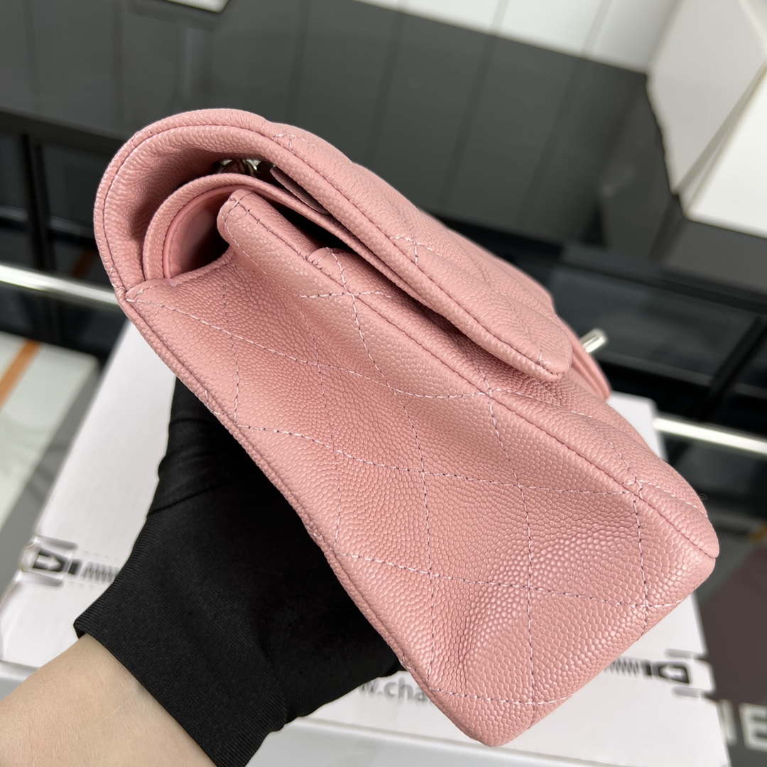 Chanel A01112 Flap Classic 11.12 Handbag Grained Calfskin & Silver-Tone Metal Pink - Default Title - View 9