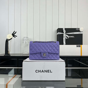 Chanel A01112 Flap Classic 11.12 Handbag Grained Calfskin & Silver-Tone Metal Purple - Default Title - View 1