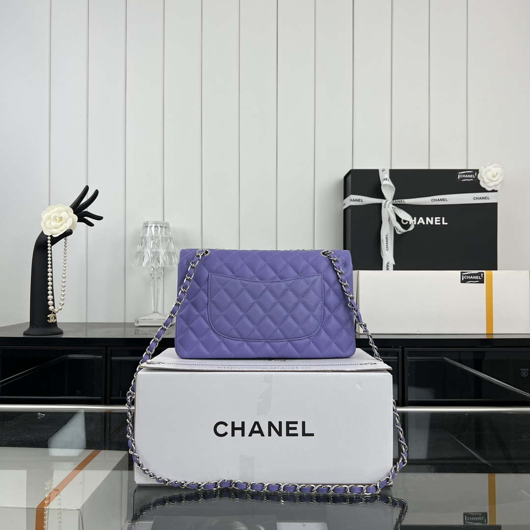 Chanel A01112 Flap Classic 11.12 Handbag Grained Calfskin & Silver-Tone Metal Purple