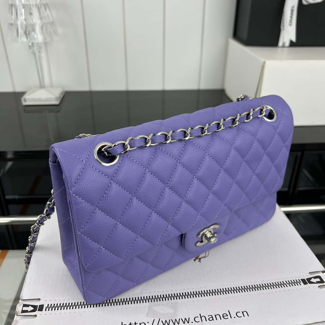 Chanel A01112 Flap Classic 11.12 Handbag Grained Calfskin & Silver-Tone Metal Purple - Default Title - View 3