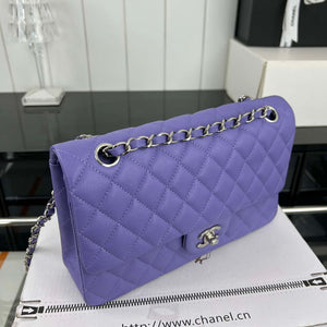 Chanel A01112 Flap Classic 11.12 Handbag Grained Calfskin & Silver-Tone Metal Purple - Default Title - View 3