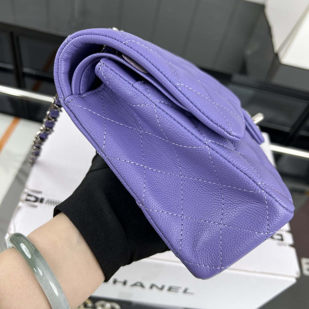 Chanel A01112 Flap Classic 11.12 Handbag Grained Calfskin & Silver-Tone Metal Purple - Default Title - View 4