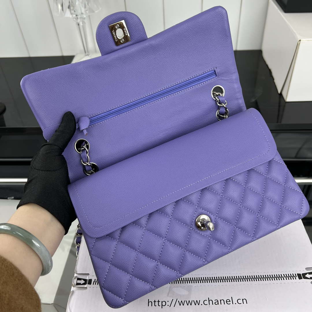 Chanel A01112 Flap Classic 11.12 Handbag Grained Calfskin & Silver-Tone Metal Purple - Default Title - View 6