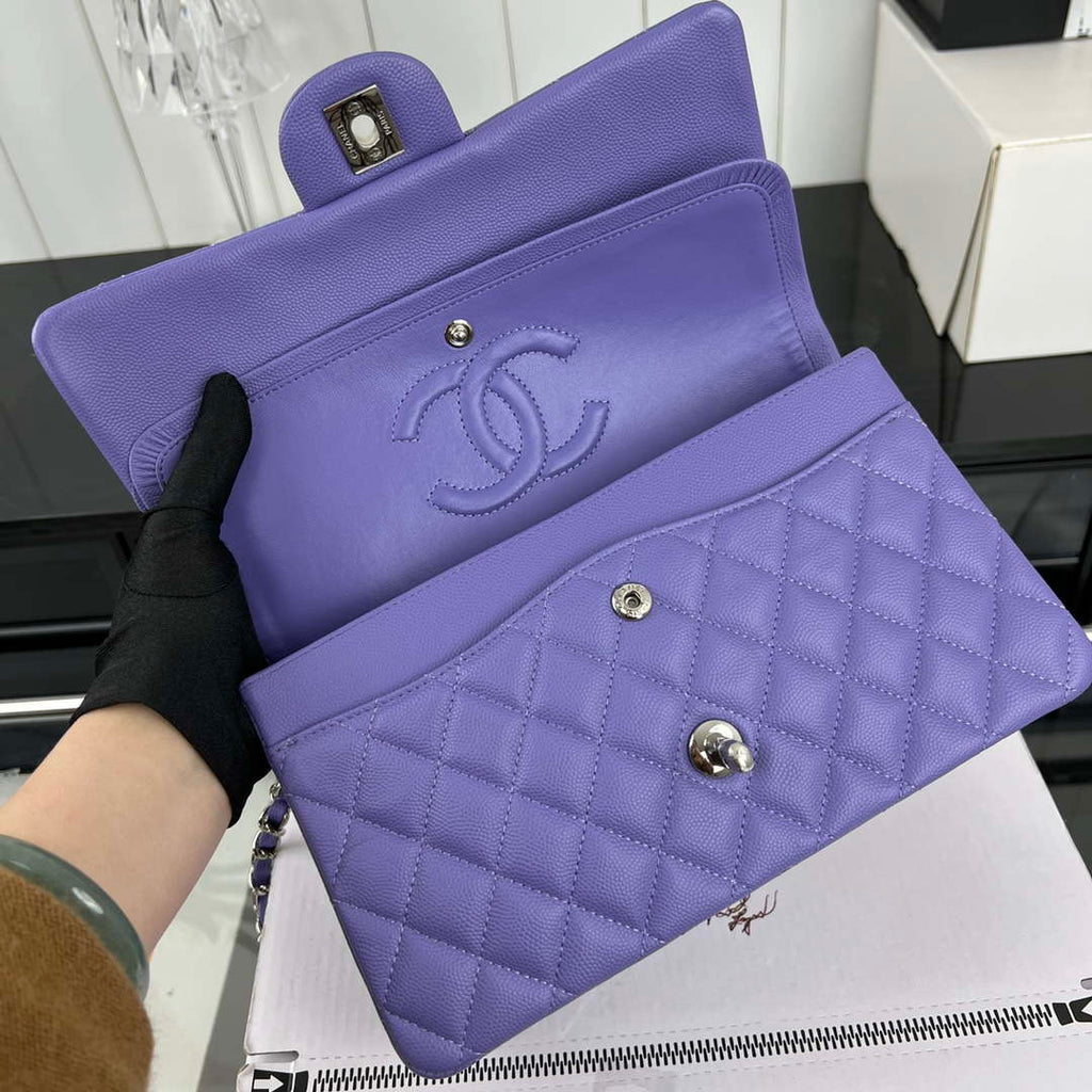 Chanel A01112 Flap Classic 11.12 Handbag Grained Calfskin & Silver-Tone Metal Purple