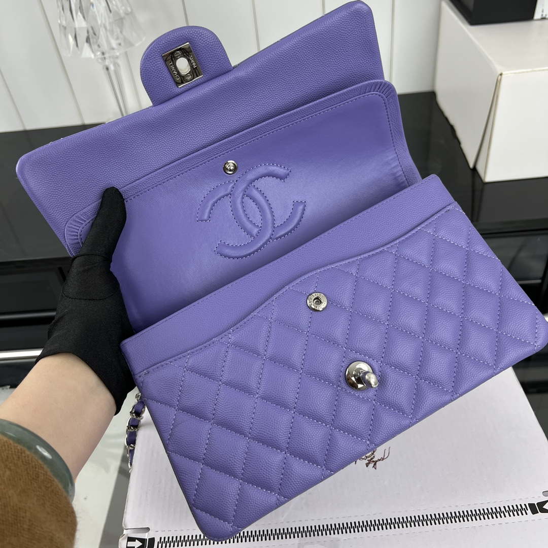 Chanel A01112 Flap Classic 11.12 Handbag Grained Calfskin & Silver-Tone Metal Purple - Default Title - View 7