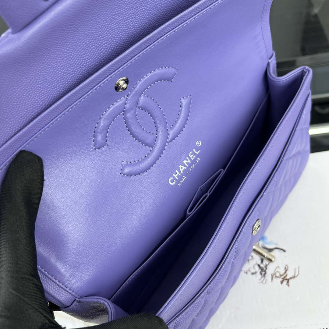 Chanel A01112 Flap Classic 11.12 Handbag Grained Calfskin & Silver-Tone Metal Purple - Default Title - View 8