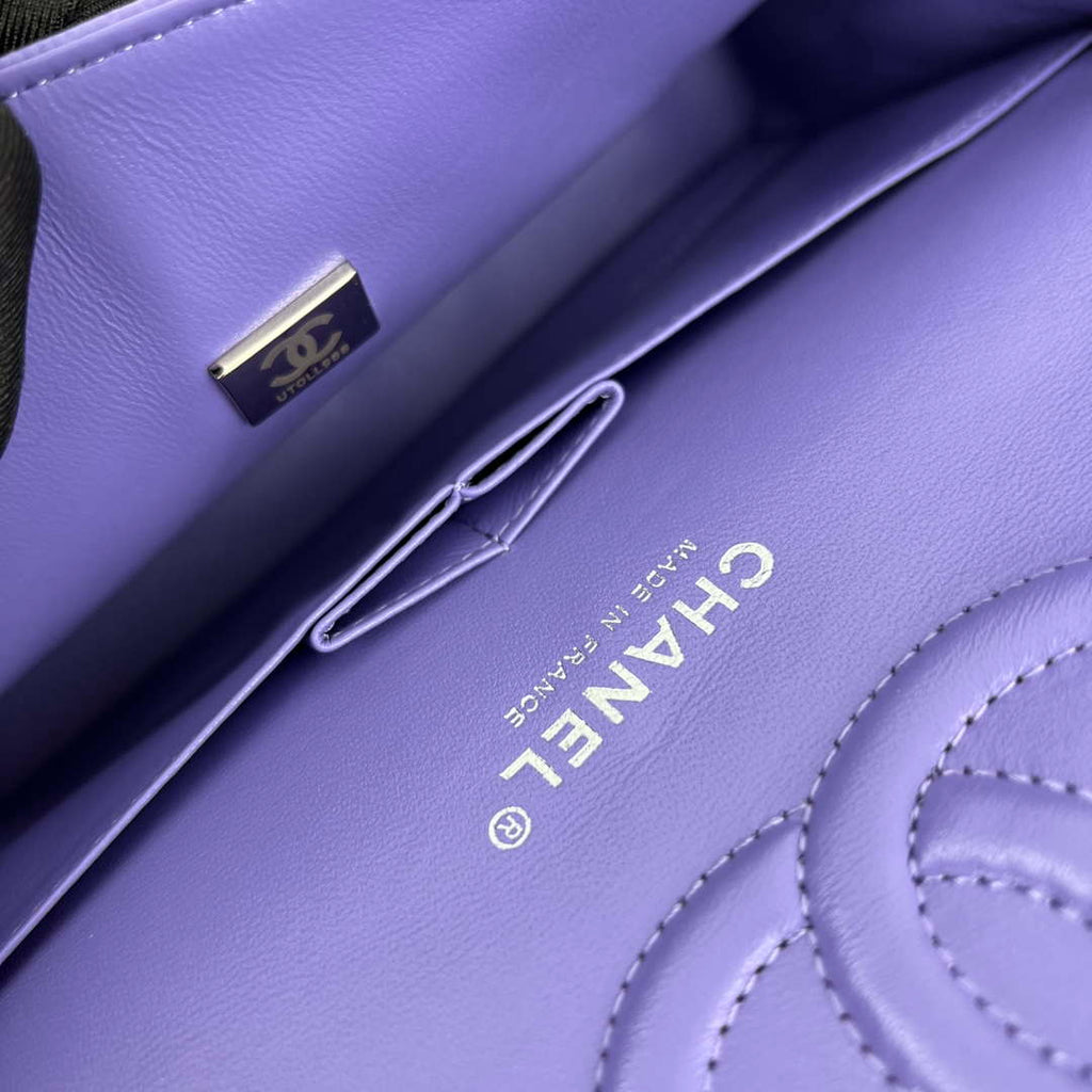 Chanel A01112 Flap Classic 11.12 Handbag Grained Calfskin & Silver-Tone Metal Purple