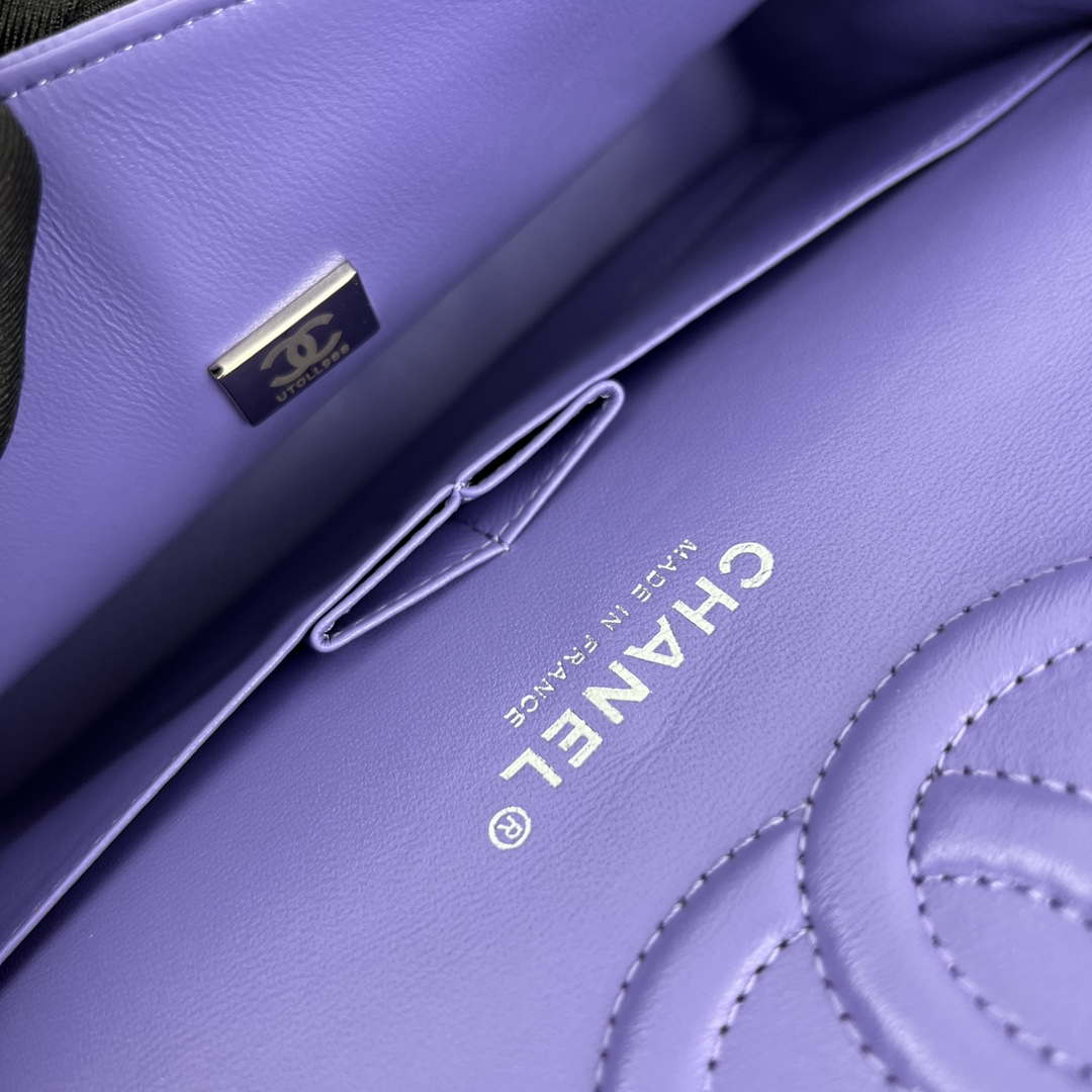 Chanel A01112 Flap Classic 11.12 Handbag Grained Calfskin & Silver-Tone Metal Purple - Default Title - View 9