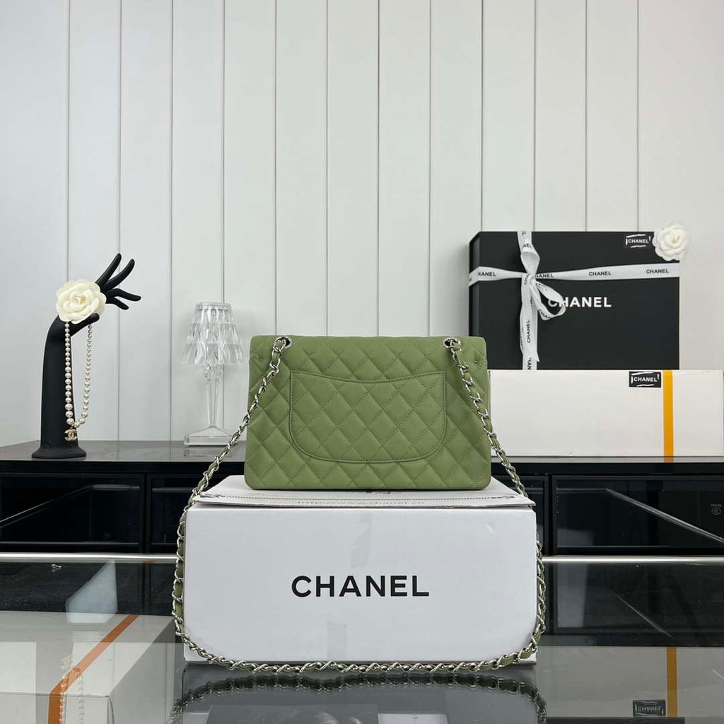 Chanel A01112 Flap Classic 11.12 Handbag Grained Calfskin & Silver-Tone Metal Green