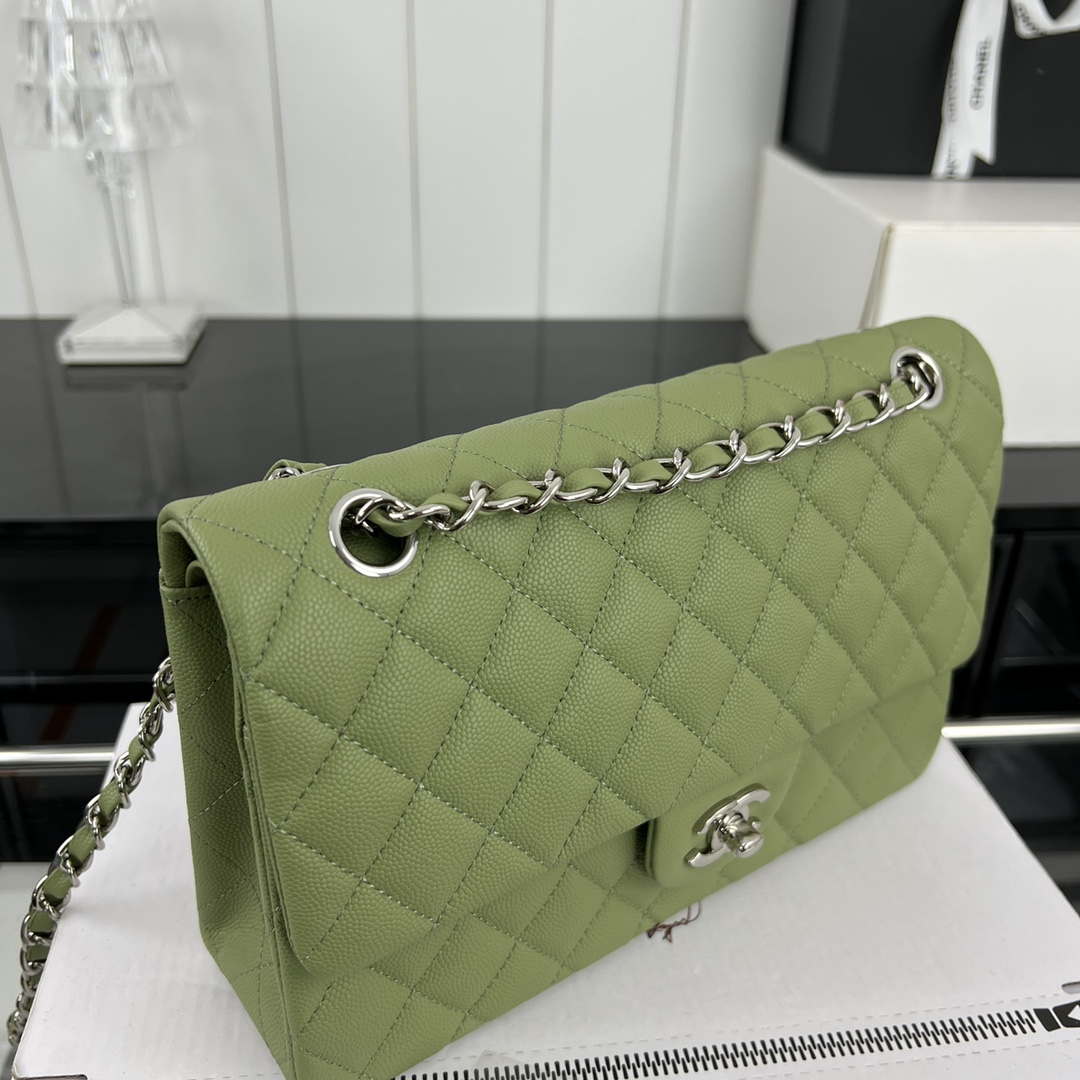 Chanel A01112 Flap Classic 11.12 Handbag Grained Calfskin & Silver-Tone Metal Green