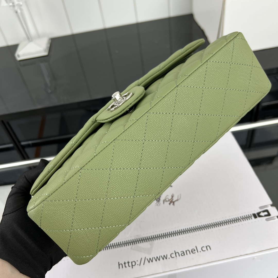 Chanel A01112 Flap Classic 11.12 Handbag Grained Calfskin & Silver-Tone Metal Green