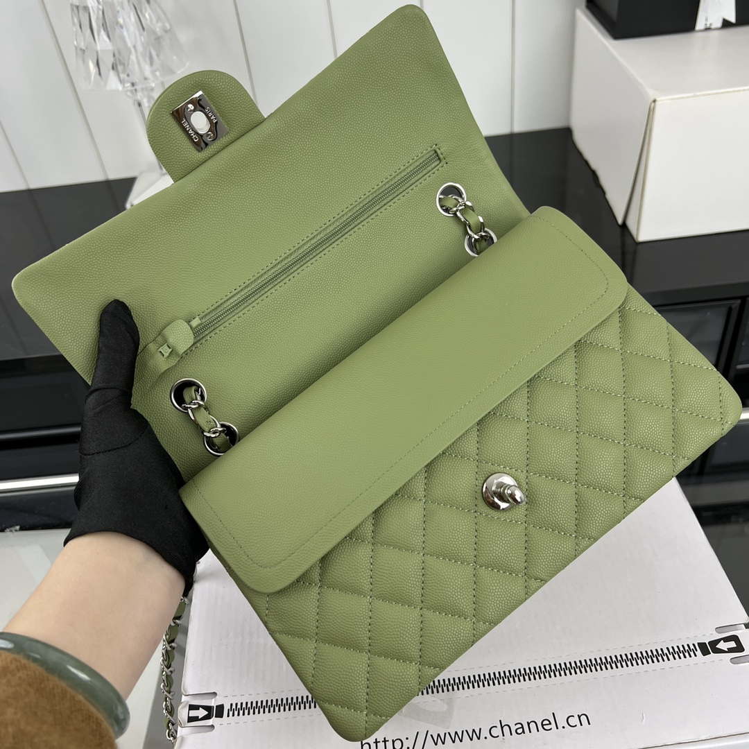 Chanel A01112 Flap Classic 11.12 Handbag Grained Calfskin & Silver-Tone Metal Green