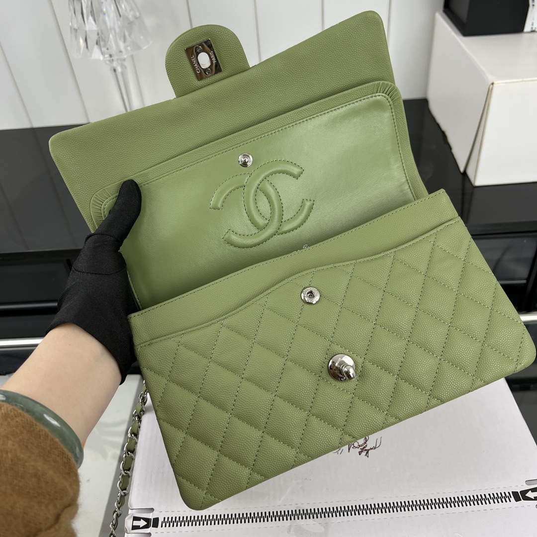 Chanel A01112 Flap Classic 11.12 Handbag Grained Calfskin & Silver-Tone Metal Green - Default Title - View 7