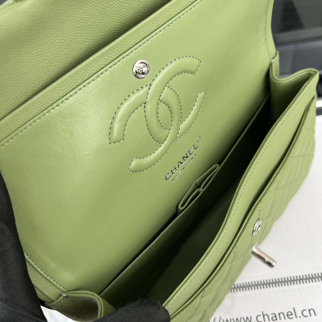 Chanel A01112 Flap Classic 11.12 Handbag Grained Calfskin & Silver-Tone Metal Green