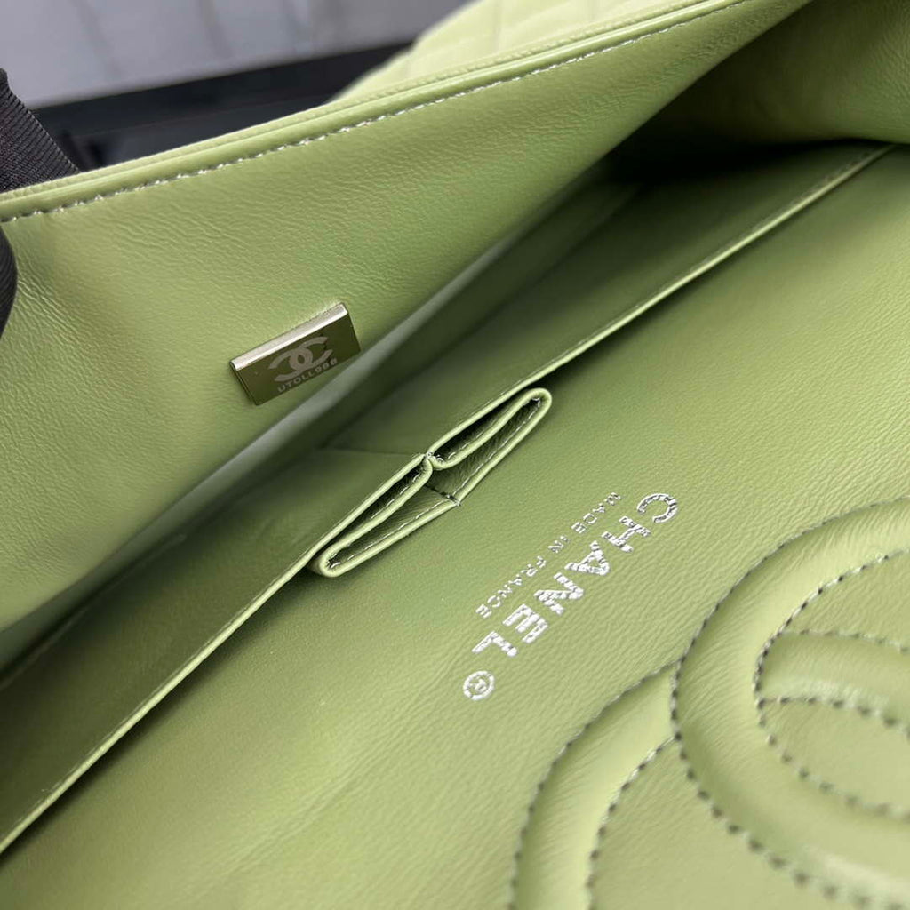 Chanel A01112 Flap Classic 11.12 Handbag Grained Calfskin & Silver-Tone Metal Green
