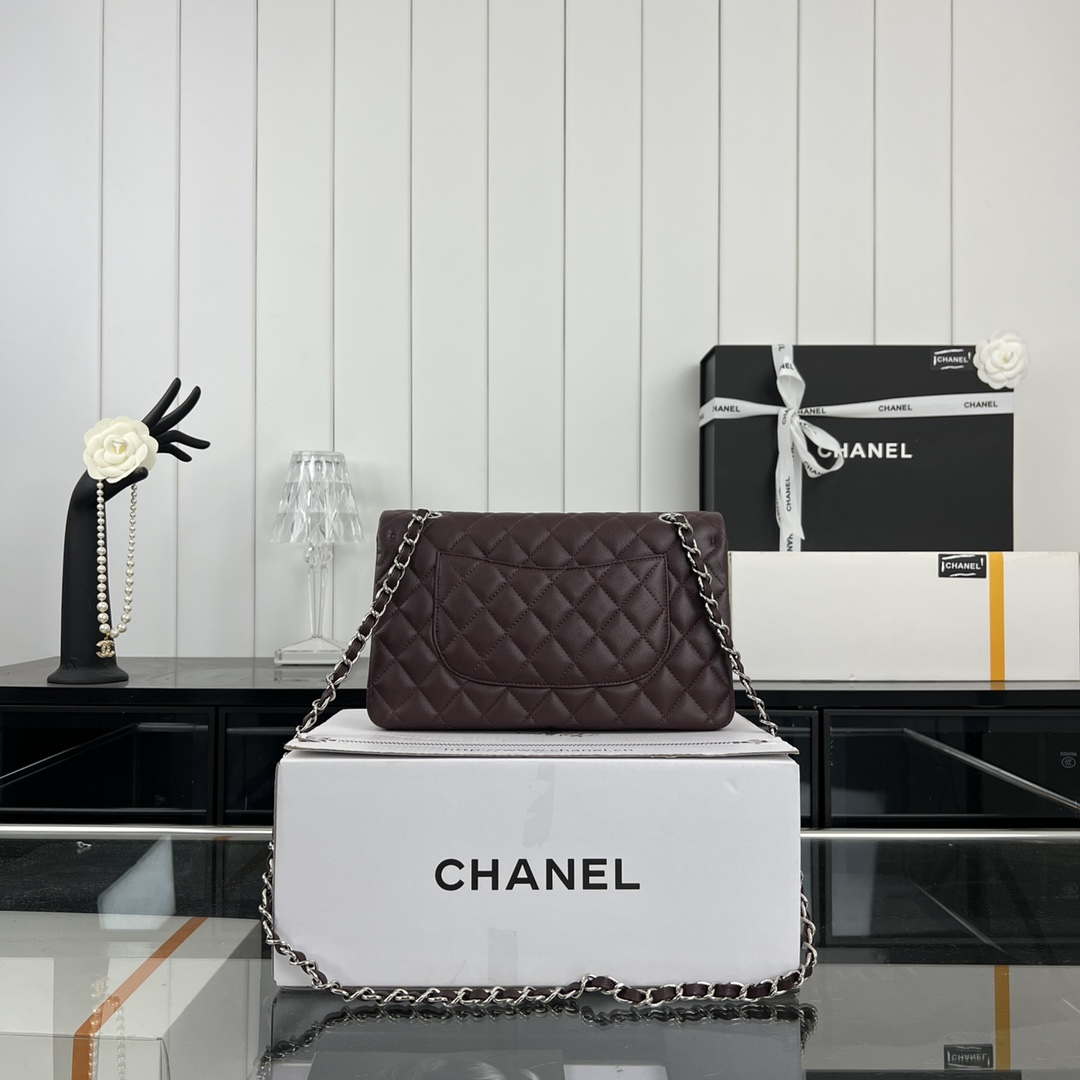 Chanel A01112 Flap Classic 11.12 Handbag Grained Calfskin & Silver-Tone Metal Wine Red - Default Title - View 2