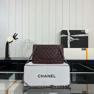 Chanel A01112 Flap Classic 11.12 Handbag Grained Calfskin & Silver-Tone Metal Wine Red - Default Title - View 2