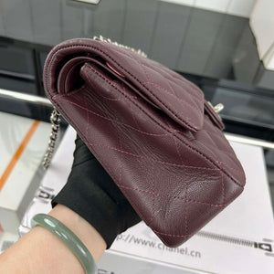 Chanel A01112 Flap Classic 11.12 Handbag Grained Calfskin & Silver-Tone Metal Wine Red - Default Title - View 4