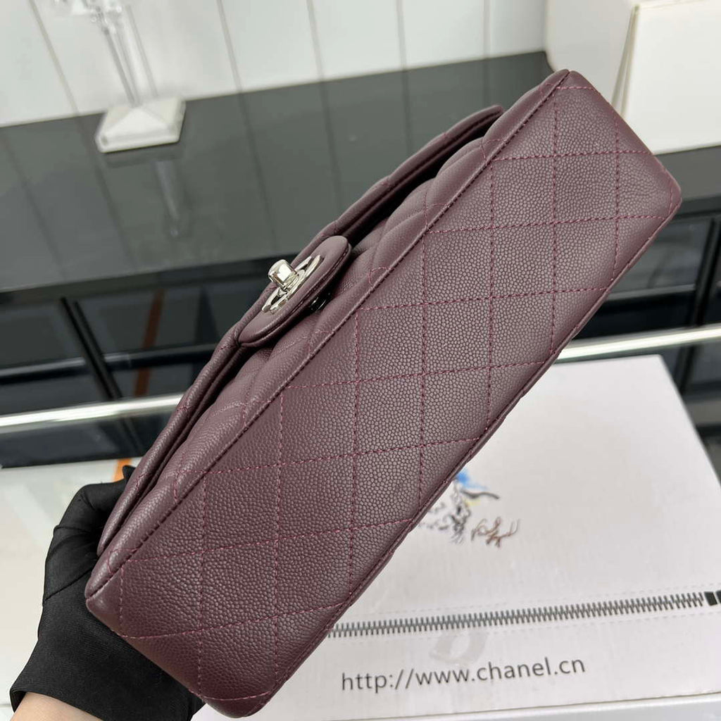 Chanel A01112 Flap Classic 11.12 Handbag Grained Calfskin & Silver-Tone Metal Wine Red