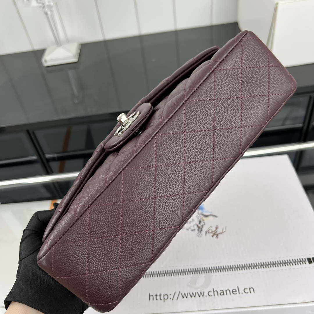 Chanel A01112 Flap Classic 11.12 Handbag Grained Calfskin & Silver-Tone Metal Wine Red - Default Title - View 5